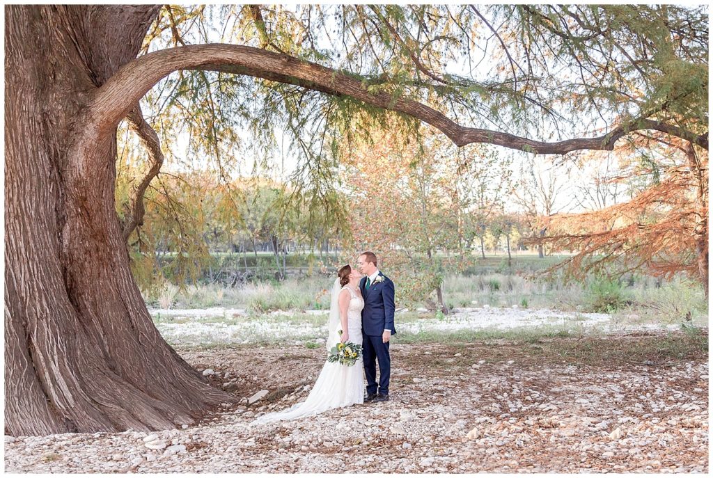 large oak tree bride and groom