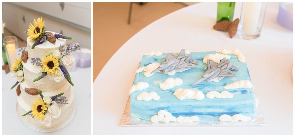 sprinkles custom cakes sunflower and airplane airforce wedding cake
