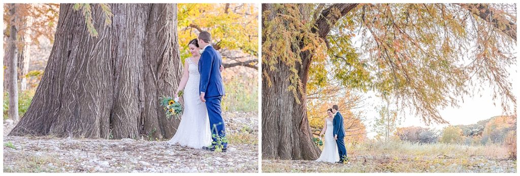 large oak tree bride and groom
